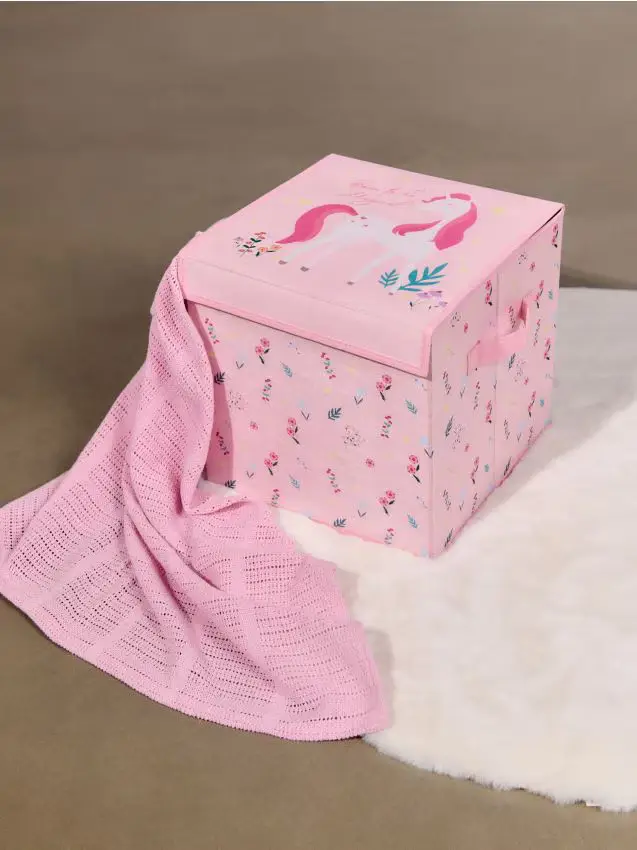 Scatola portaoggetti con coperchio e motivo unicorno - rosa