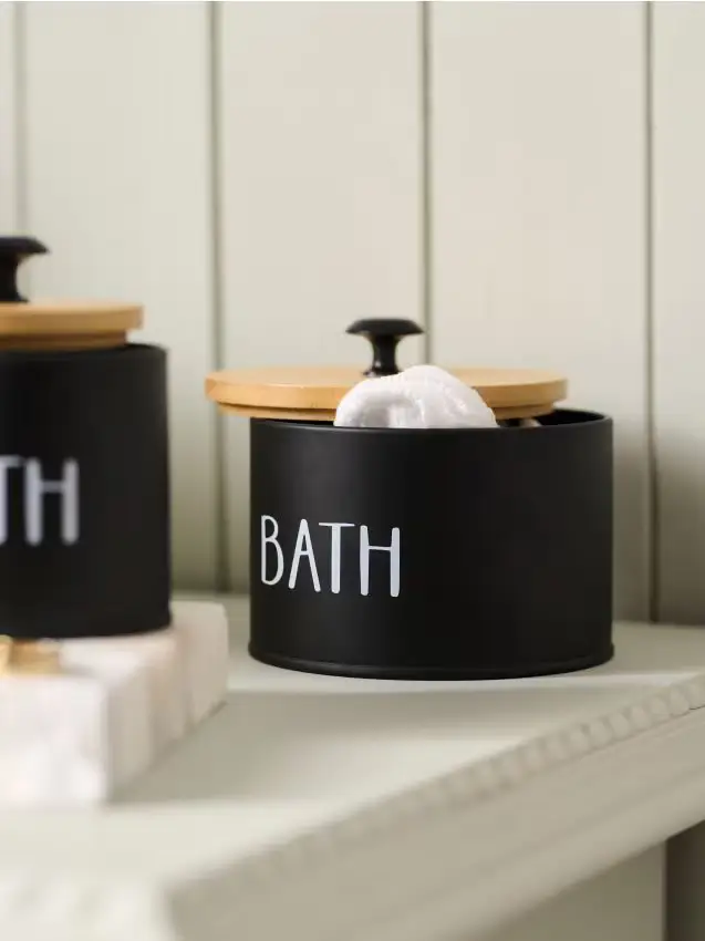 Scatola portaoggetti con la scritta „Bath“ - nero