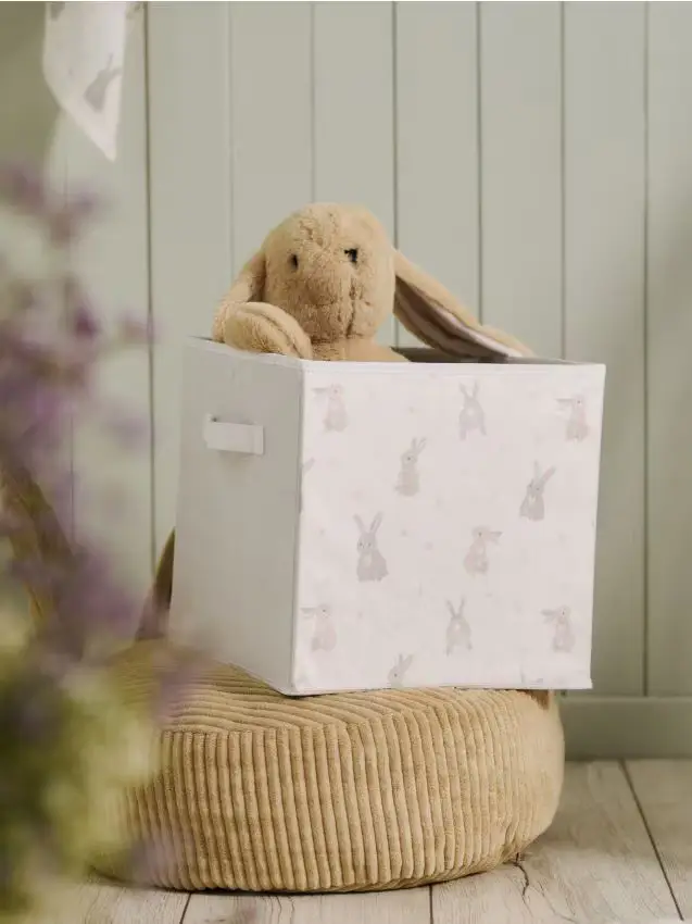 Scatola portaoggetti con motivo di conigli - panna