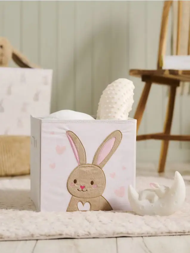 Scatola portaoggetti con motivo di coniglio - panna