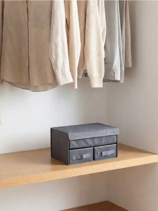 Scatola portaoggetti pieghevole con cassetti e coperchio - grigio chiaro