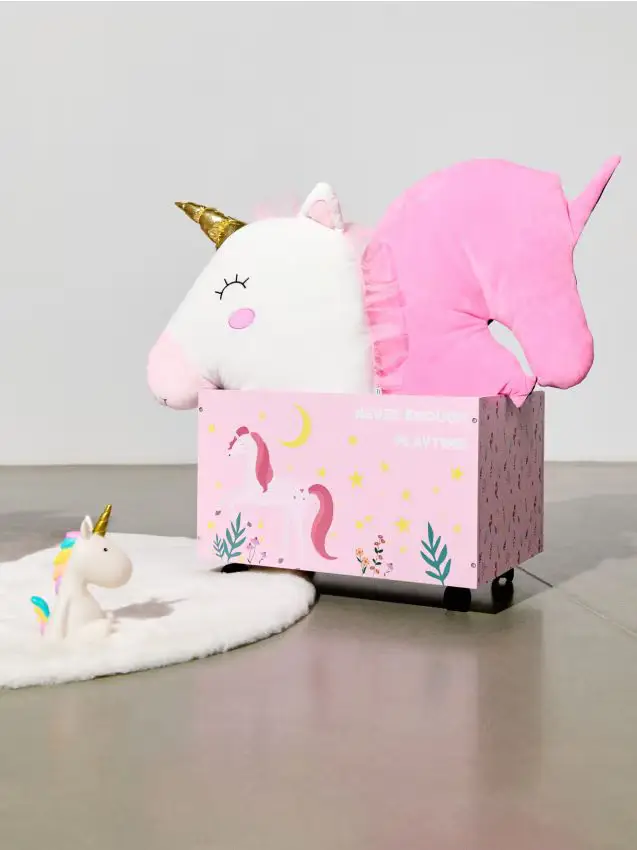 Scatola Portaoggetti su Ruote con Motivo Unicorno - rosa