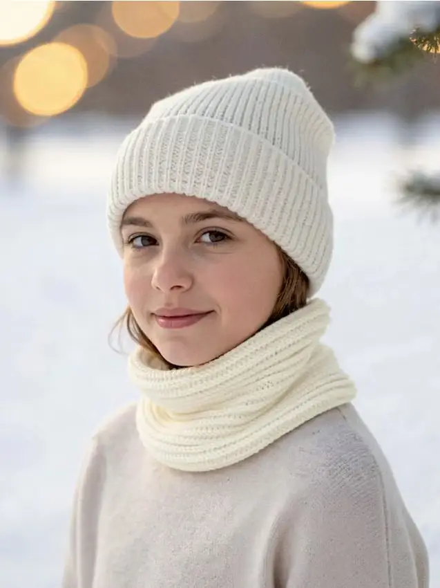 Sciarpa lavorata a maglia con fodera - panna