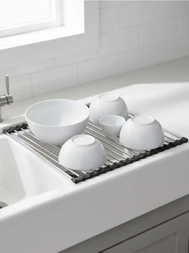 Scolapiatti antiscivolo in acciaio inox - argento