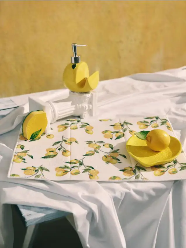 Scolapiatti con motivo di limoni - multicolor