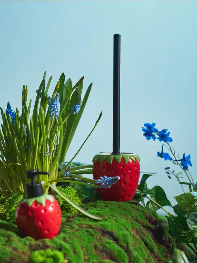 Scopino per WC con motivo a fragola - rosso