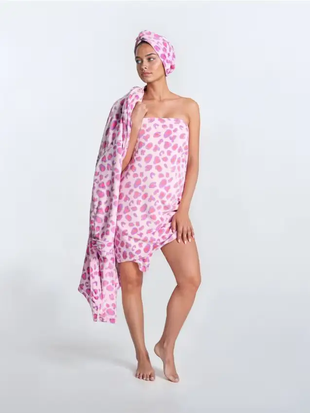 Set Accappatoio, asciugamano e asciugamano per capelli - orchidea