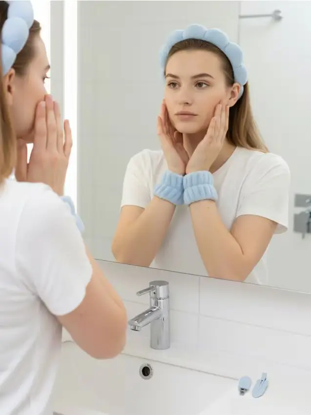 Set accessori per capelli con fascia morbida, elastici e mollette 5 pack - azzurro