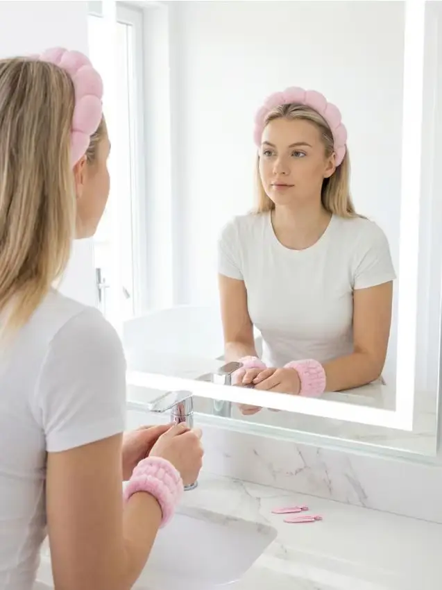 Set accessori per capelli con fascia morbida, elastici e mollette 5 pack - rosa