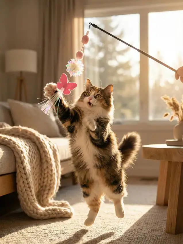 Set da gioco per gatto - bacchetta con 3 accessori intercambiabili - rosa