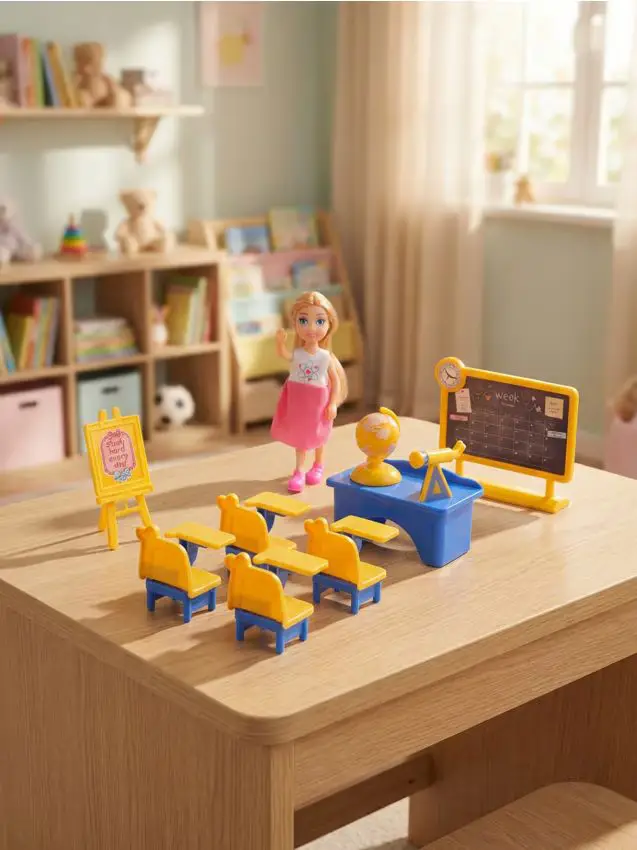 Set da gioco scuola con bambola 7 pack - multicolor