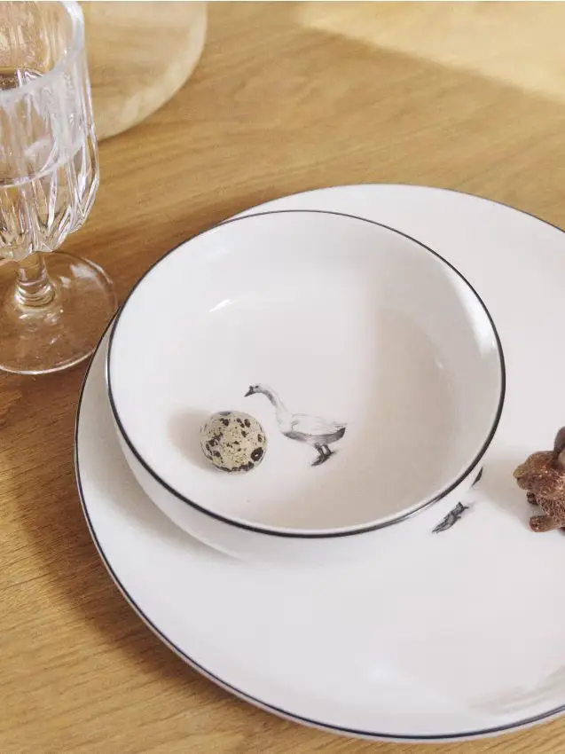 Set di 2 ciotole in ceramica con motivo d oca - nero