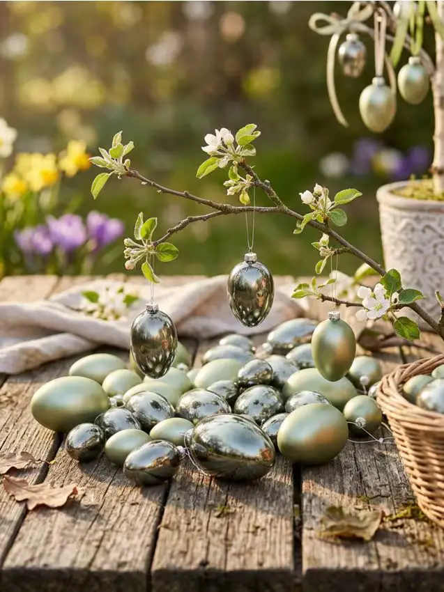 Set di 34 uova decorative pasquali da appendere - verde