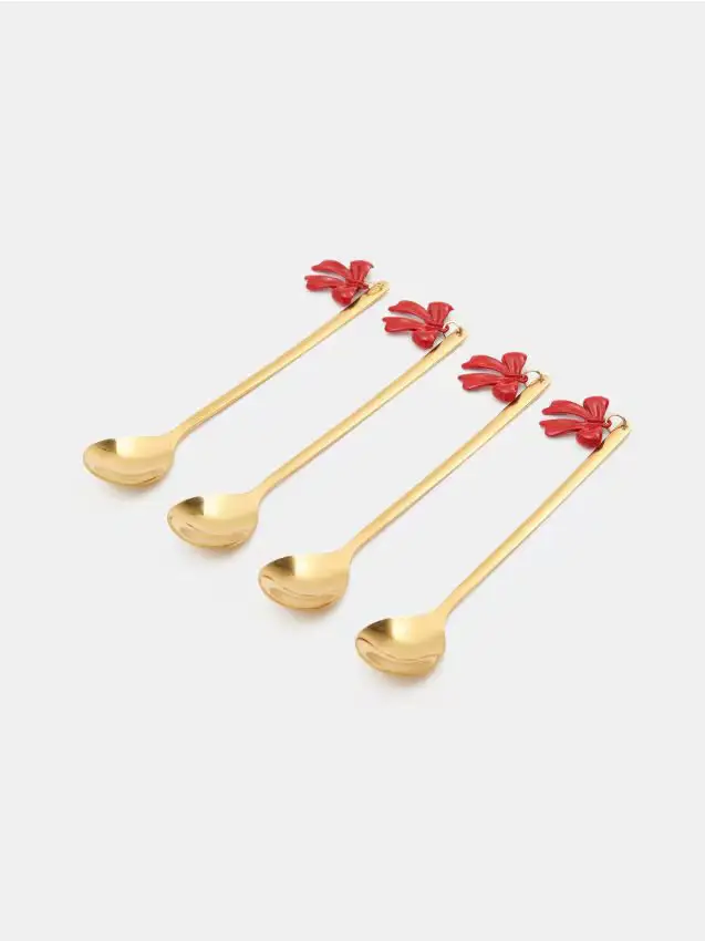 Set di 4 cucchiai natalizi con fiocco - oro