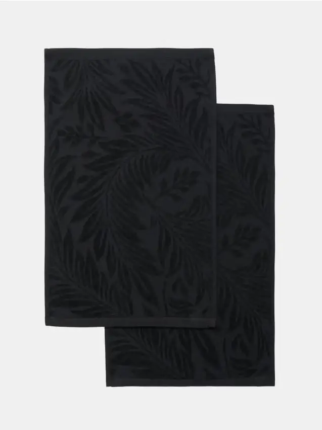 Set di asciugamani in cotone con motivo vegetale in rilievo 2 pezzi - nero