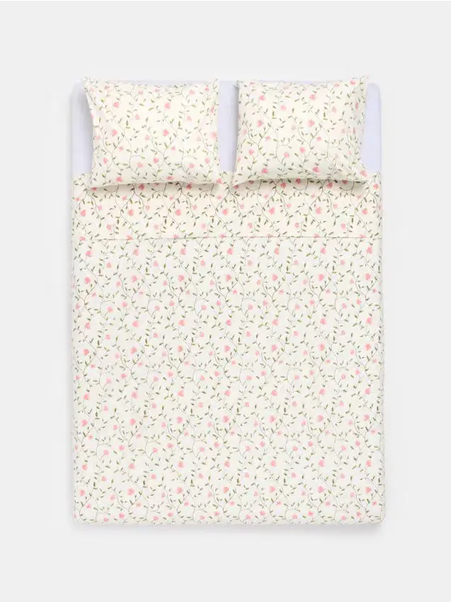 Set di biancheria da letto con fiori - panna