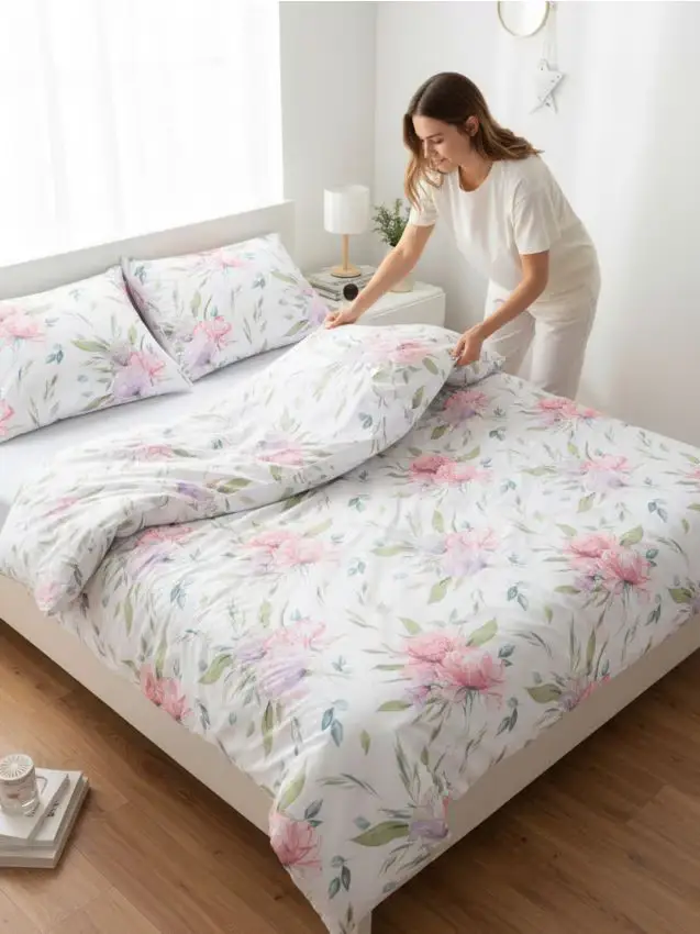 Set di biancheria da letto con fiori - panna