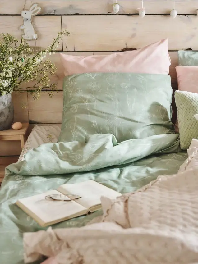 Set di biancheria da letto con fiori - verde pallido