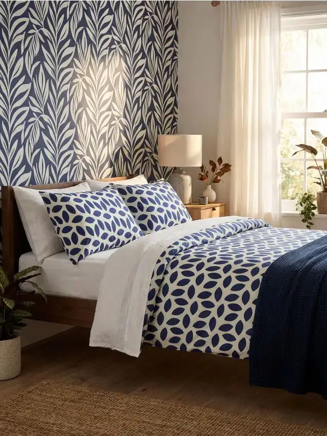 Set di biancheria da letto con motivo - blu scuro