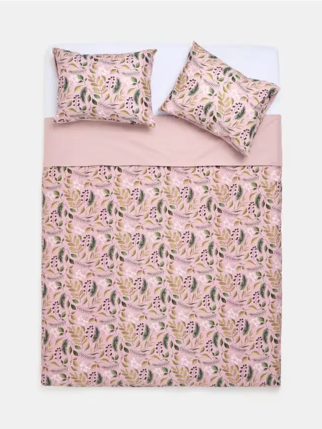 Set di biancheria da letto con motivo foglie - rosa cipria