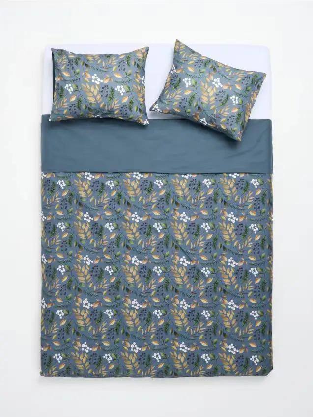 Set di biancheria da letto con motivo foglie - turchese scuro