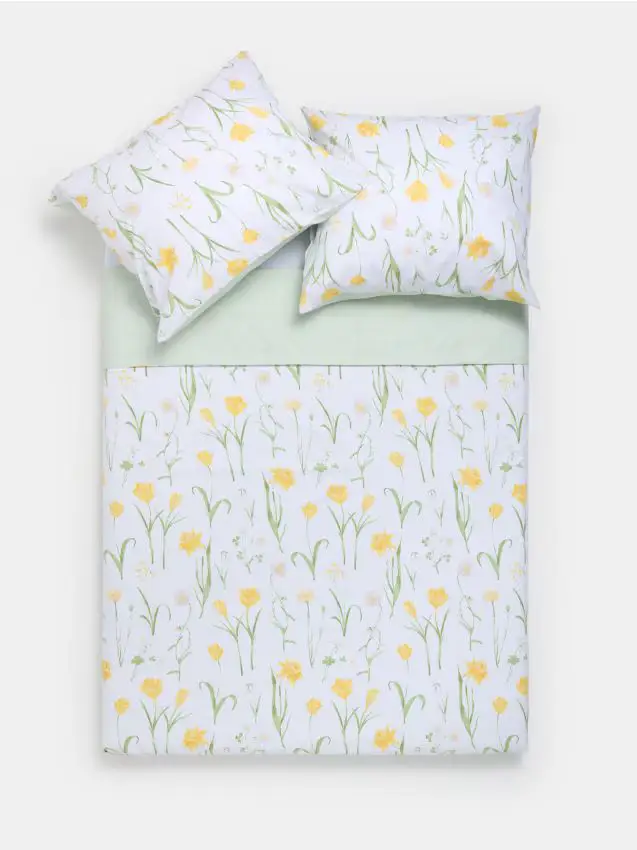 Set di biancheria da letto doppio con motivo floreale - giallo chiaro