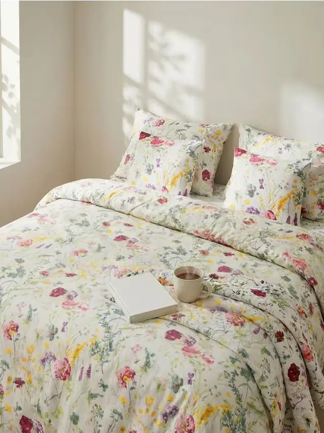 Set di biancheria da letto in cotone con fiori - multicolor