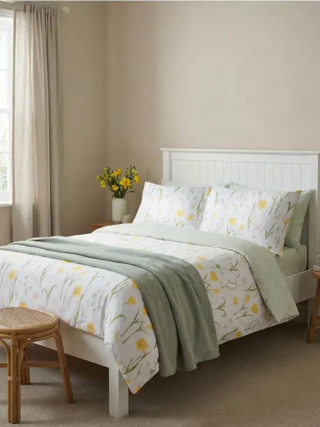 Set di biancheria da letto in cotone con motivo floreale - giallo chiaro