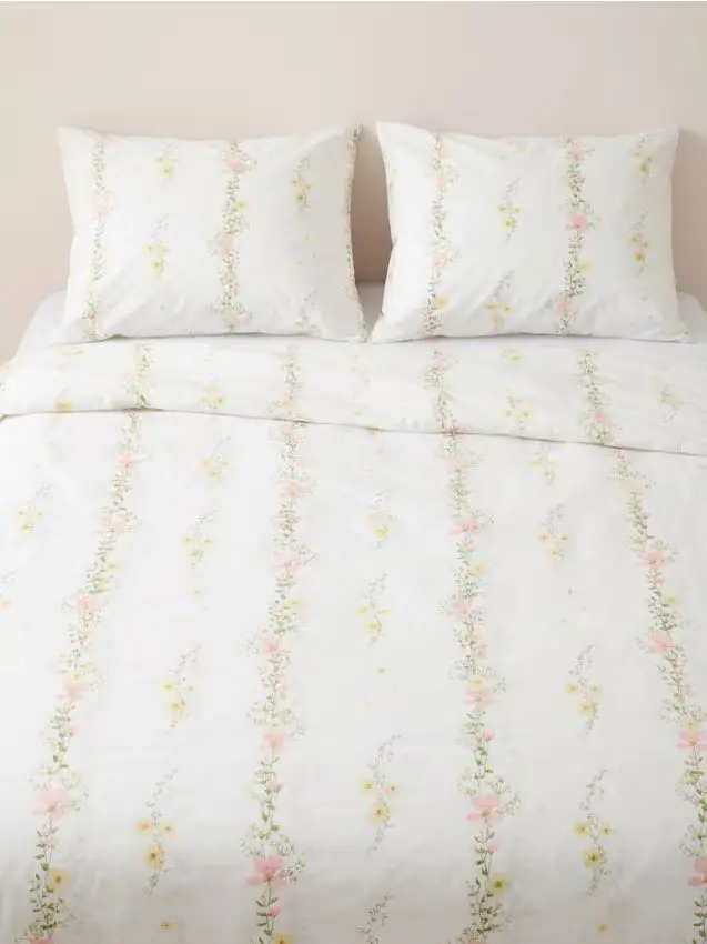 Set di biancheria da letto in cotone con motivo floreale - panna