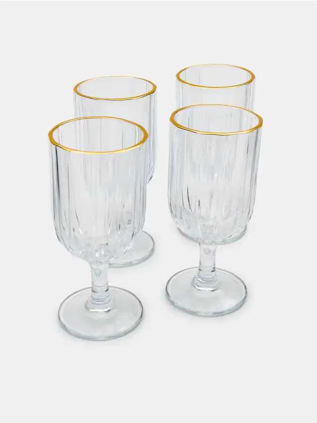 Set di bicchieri rigati con bordo dorato, confezione da 4 - clear