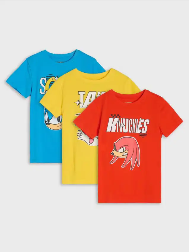 Set di magliette in cotone a maniche corte Sonic the Hedgehog confezione da 3 - multicolor