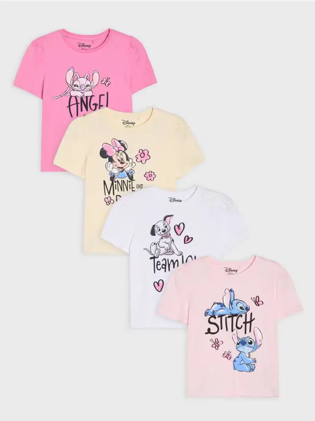 Set di magliette in cotone con stampa Disney, 4 pack - bianco