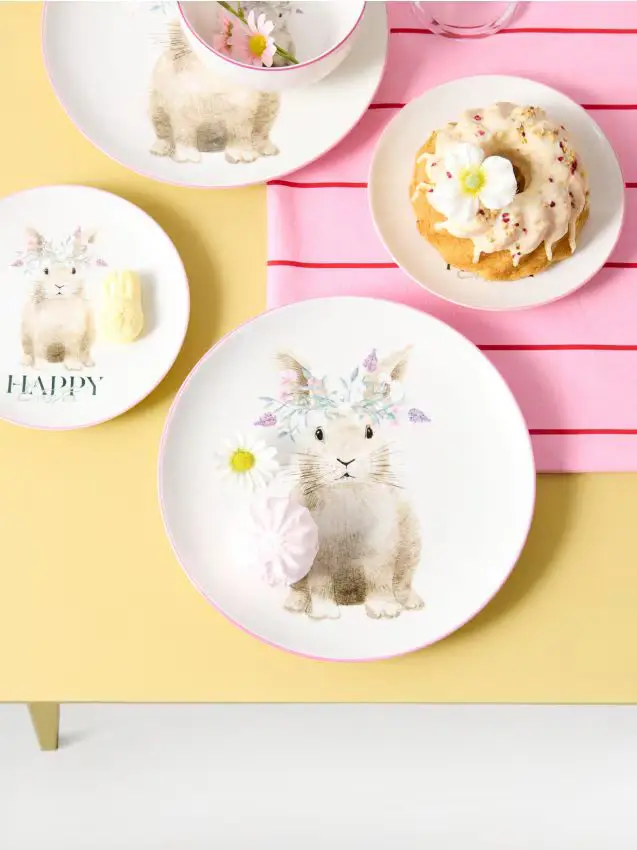 Set di piatti con stampa di conigli 2 pack - multicolor