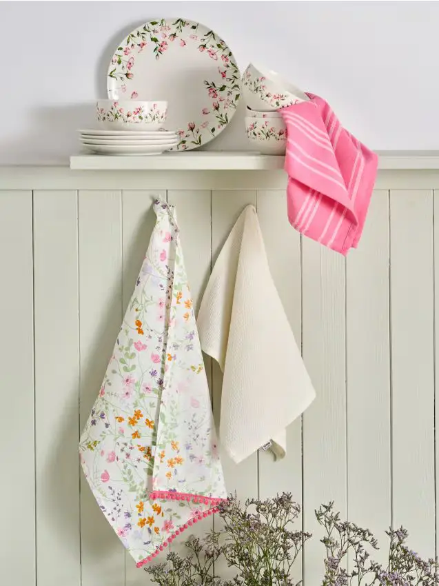 Set di strofinacci da cucina con motivo floreale e a righe 3 pezzi - multicolor