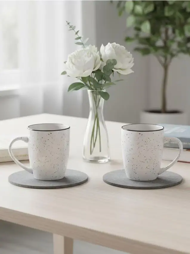 Set di tazze con delicato motivo puntinato - confezione da 2 - bianco