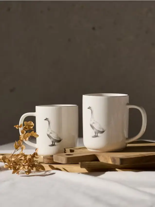 Set di tazze in ceramica con motivo d oca, confezione da 2 - nero