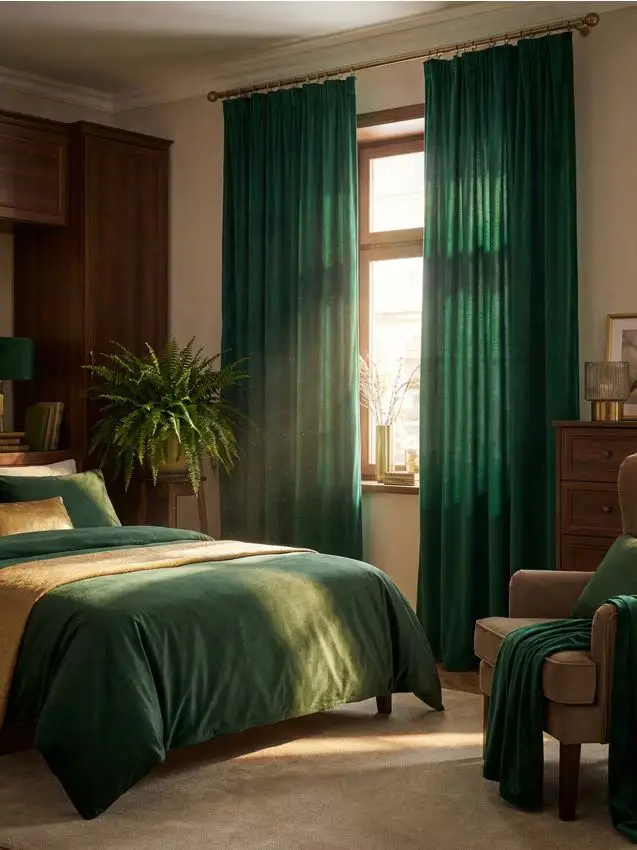 Set di tende in velluto con nastro arricciatenda 2 pack - verde petrolio