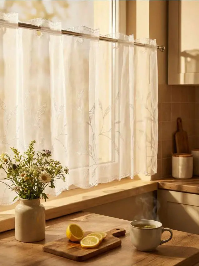 Set di tendine con motivo vegetale - bianco