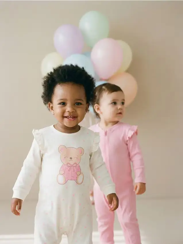 Set di tutine in cotone per neonati con volant 2 pack - panna