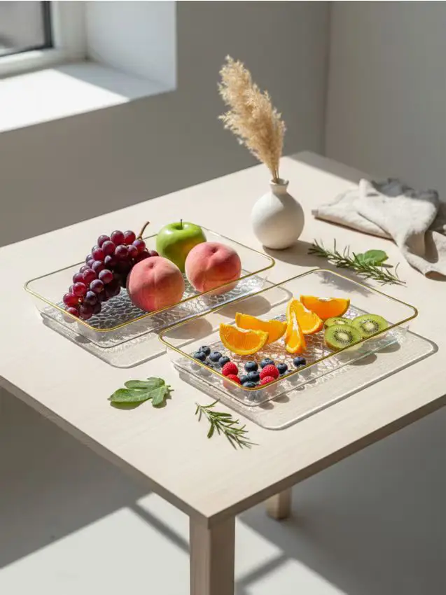 Set di vassoi da portata con bordo dorato decorativo - 2 pezzi - clear