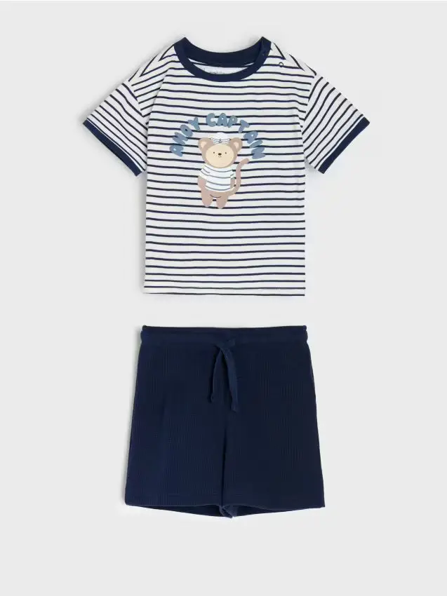 Set in cotone a righe con stampa di orso - multicolor