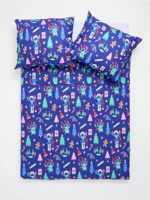 Set lenzuola con motivo natalizio Stitch - blu scuro