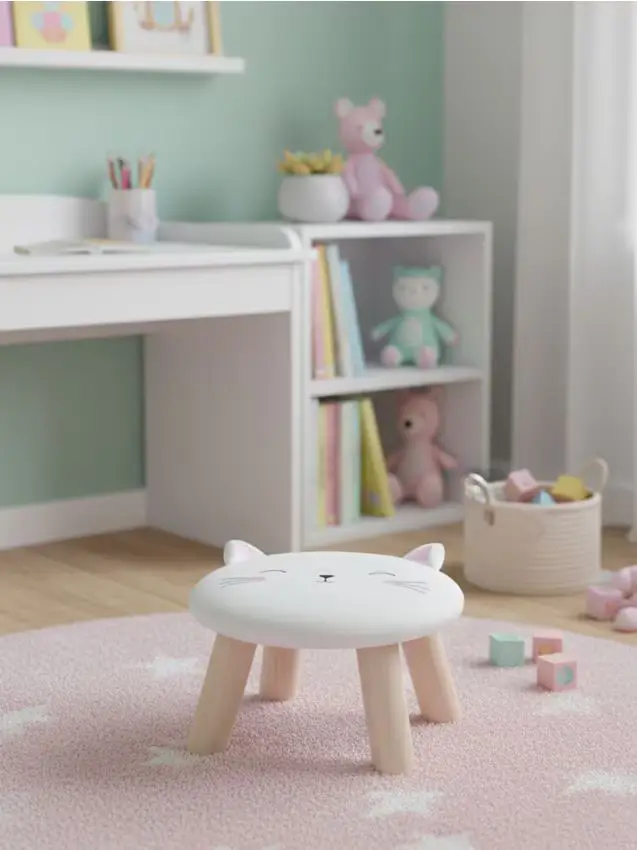 Sgabello con motivo di gatto - bianco