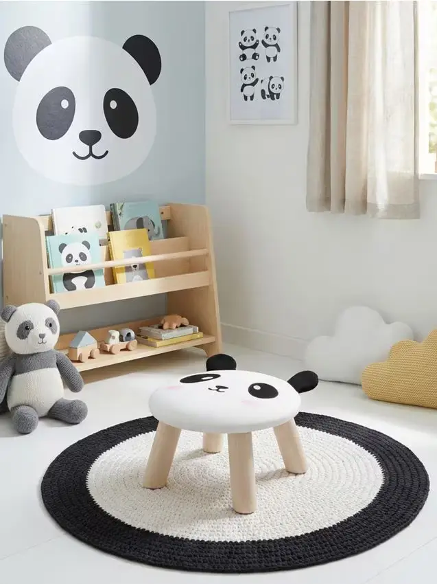 Sgabello con motivo panda - nero