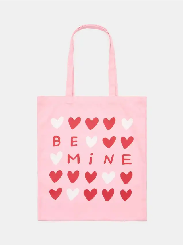 Shopper in tessuto con stampa a cuori - rosa