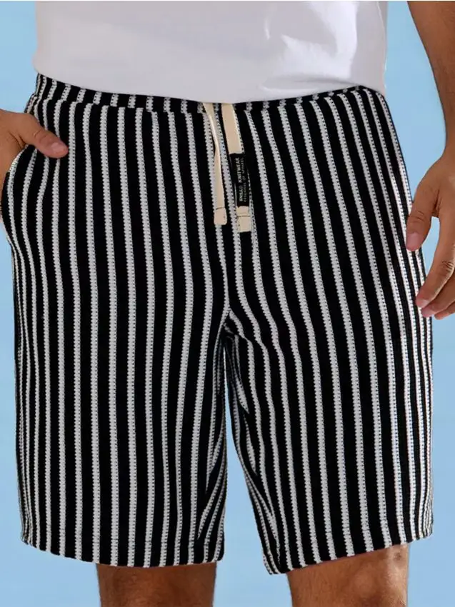 Shorts a righe in maglia - nero