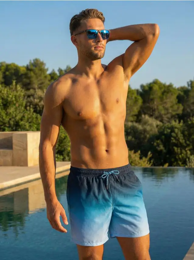 Shorts da spiaggia con effetto ombré - blu scuro