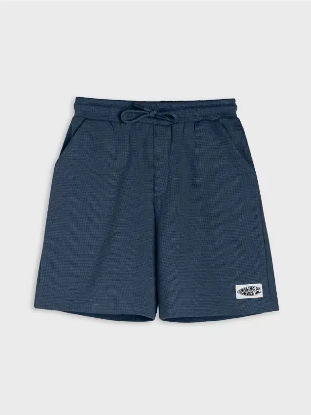 Shorts in cotone dalla vestibilità loose in maglia waffle - blu scuro