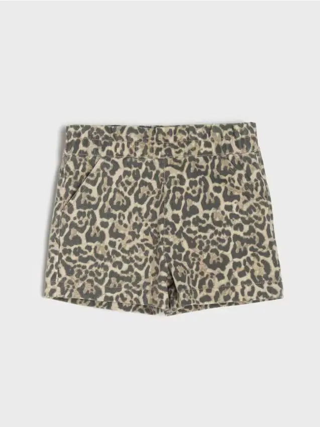 Shorts in denim paperbag con stampa leopardata - multicolor