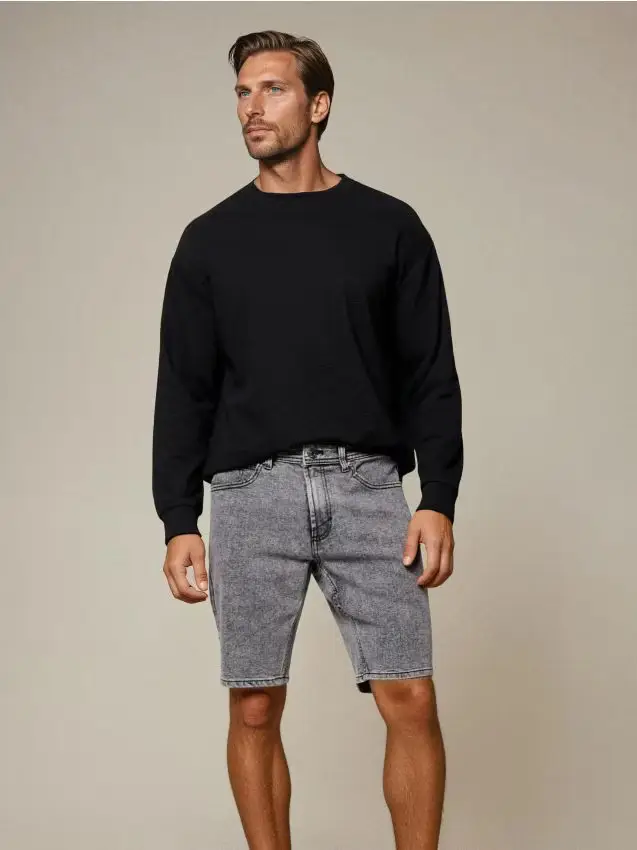 Shorts in denim slim fit con tasche - grigio